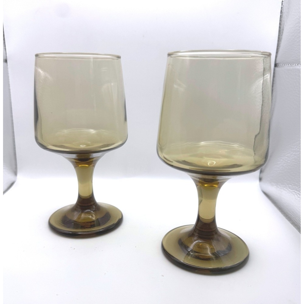 Liberty Vintage Smoky Amber Glass Wine Goblets Set of 2 Mid Century Modern 6.25"